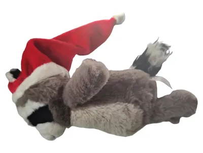 DELTA SPORT Waschbär Plüschtier Kuscheltier mit Weihnachtsmütze Grau 21cm