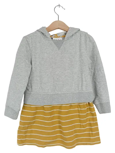 Nula Bug Kinder Kapuzenpullover-Kleid gestreift Gr. 104 Grau Gelb