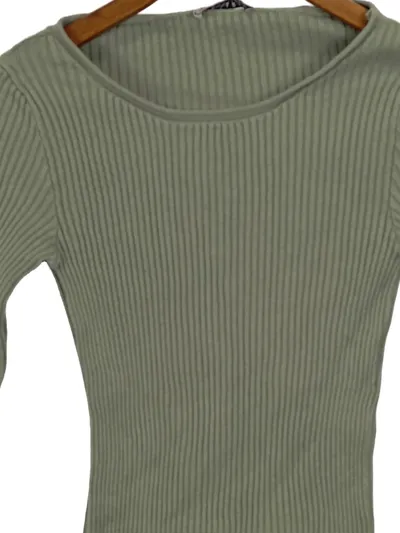 Anna Field Damen Rippstrick Pullover Langarm Gr. 36 S Grün Basic