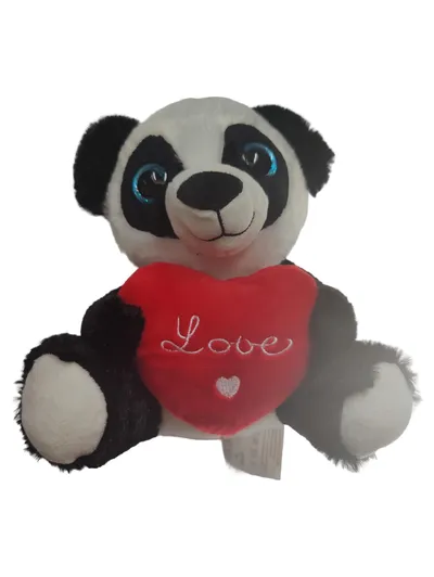 Livarno Kuscheltier Panda mit Herz Plüschtier Schwarz Weiß Rot 20cm