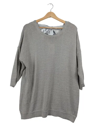 AMY VERMONT Damen Pullover Gr. 48 Grau Metallic Schleife Elegant