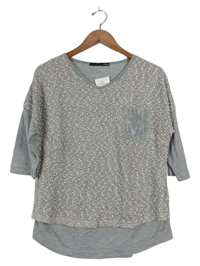 Lecomte Damen T-Shirt 3/4 Arm Grau Gr. 42/XL Strass Struktur Freizeit