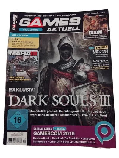 Games Aktuell 09/2015 Dark Souls III DOOM Mafia III Magazin DVD USK 16