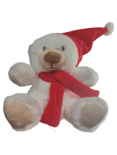 GALERIA Kuscheltier Eisbär Plüschtier Weihnachtlich Weiß Rot 18cm Schal Mütze