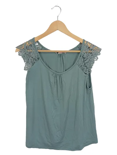 Anna Field Damen Top Shirt mit Spitze Grün Gr. 36/S Feminin