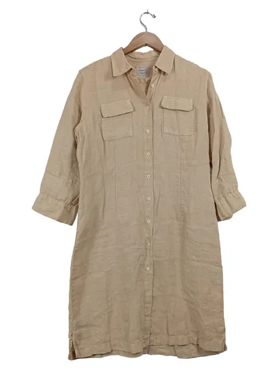 0039 Italy Leinen Blusenkleid Midikleid Beige Gr. 42/XL Freizeit Casual