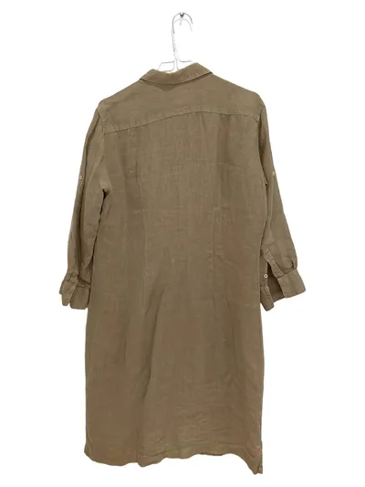 0039 Italy Leinen Blusenkleid Midikleid Beige Gr. 42/XL Freizeit Casual