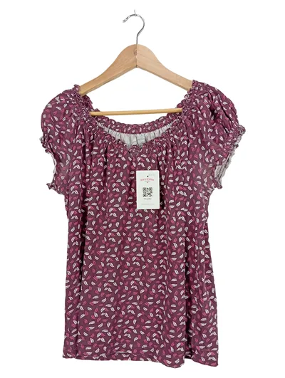Laura Torelli Collection Damen Bluse Gr. 38 Lila Feder-Muster Kurzarm Casual