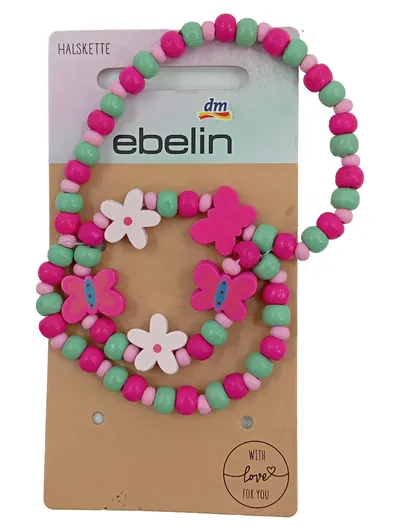 ebelin Kinder Halskette Holz Perlen Schmetterlinge Blumen Mehrfarbig farbenfroh