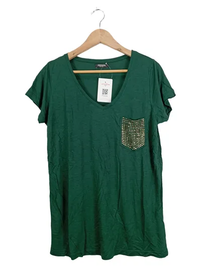 Conleys Damen T-Shirt Grün L Casual Viskose mit Nieten Kurzarm