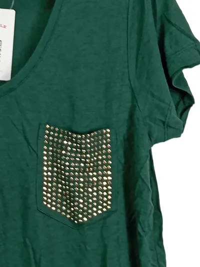 Conleys Damen T-Shirt Grün L Casual Viskose mit Nieten Kurzarm