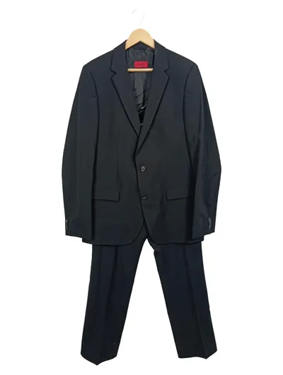 Hugo Boss Anzug Herren 54 XXL Sakko Hose Schwarz Gestreift Wolle Business