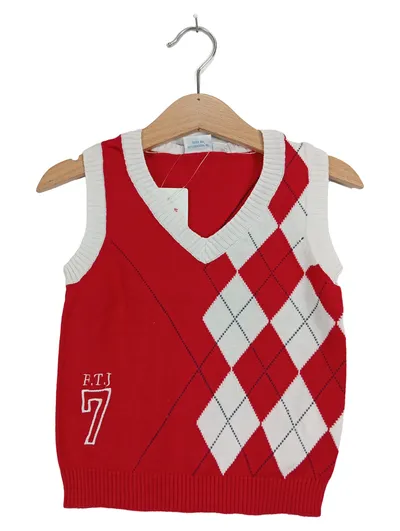 Feetje Pullunder Gr. 80 Rot Argyle Strickweste Preppy Kinder Alltag