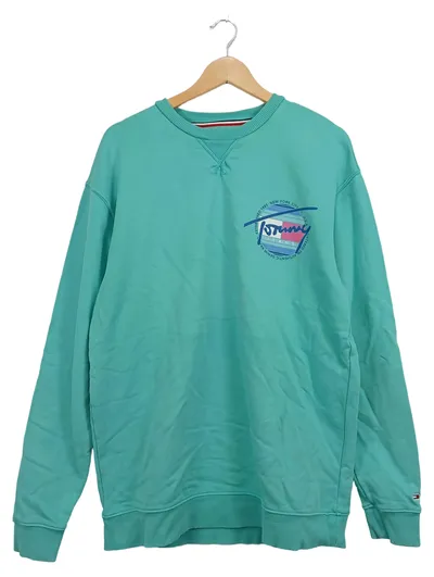 Tommy Jeans Pullover Herren Gr. 48/M Türkis Casual Sweatshirt Baumwolle