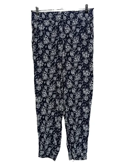 Ellenor Damen Stoffhose Gr. 36 Blau Blumenmuster Casual Viskose Hose