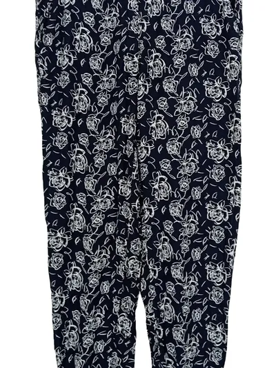 Ellenor Damen Stoffhose Gr. 36 Blau Blumenmuster Casual Viskose Hose