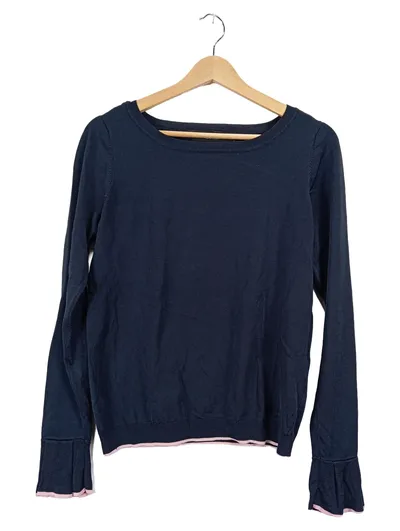 VERO MODA Damen Pullover Langarm Blau Gr. M Rüschendetails Viskose