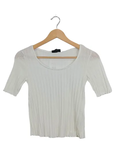 Topshop Damen T-Shirt Gr. 34/XS Weiß Rippstrick Basic Kurzarm