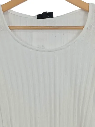 Topshop Damen T-Shirt Gr. 34/XS Weiß Rippstrick Basic Kurzarm