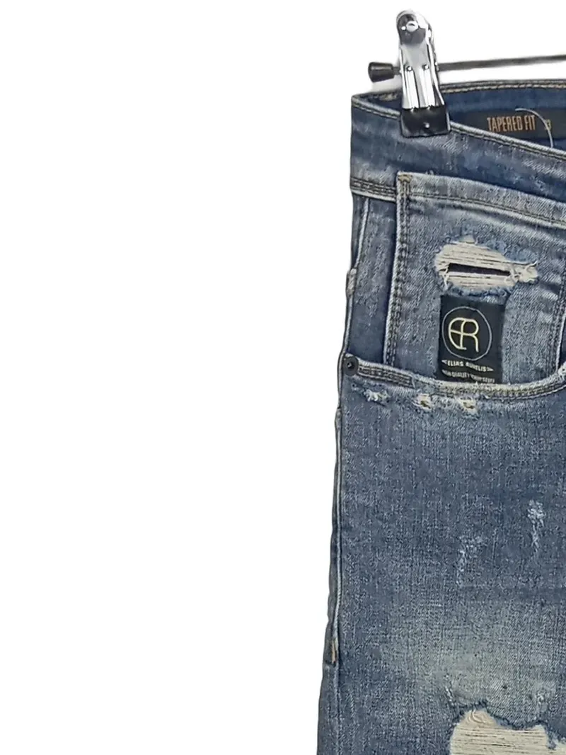 ELIAS RUMELIS Tapered Fit Jeans Herren Blau Gr. W33 L31 mit Rissen 3
