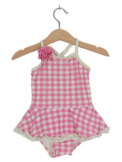 CIRCO Mädchen Badeanzug Gr. 80 Pink Weiß Kariert Rüschen Sommer