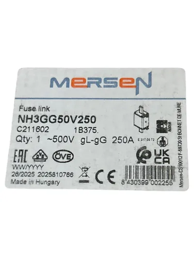 Mersen NH3GG50V250 NH-Sicherung 250A 500V gL/gG Sicherung Beige