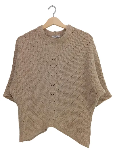 ORSAY Damen Poncho Strick Lochmuster Beige Gr. 38/M Casual