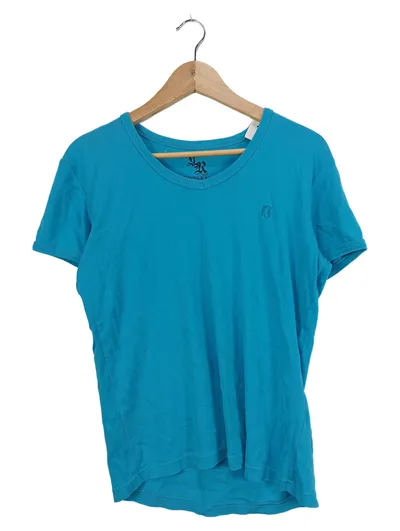 Young & Rich Damen T-Shirt Gr. 38/M Türkis Casual V-Ausschnitt