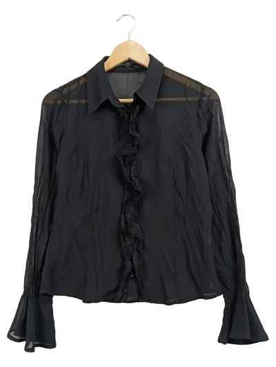 Blue One Damen Bluse Schwarz Gr. 36;S Rüschen Langarm Elegant