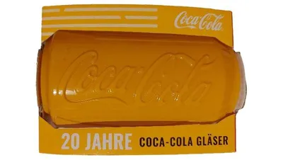 Coca-Cola Glas Dose 20 Jahre Jubiläum Sammelglas Gelb Logo 12cm