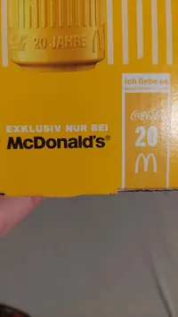 Coca-Cola Glas Dose 20 Jahre Jubiläum Sammelglas Gelb Logo 12cm 2