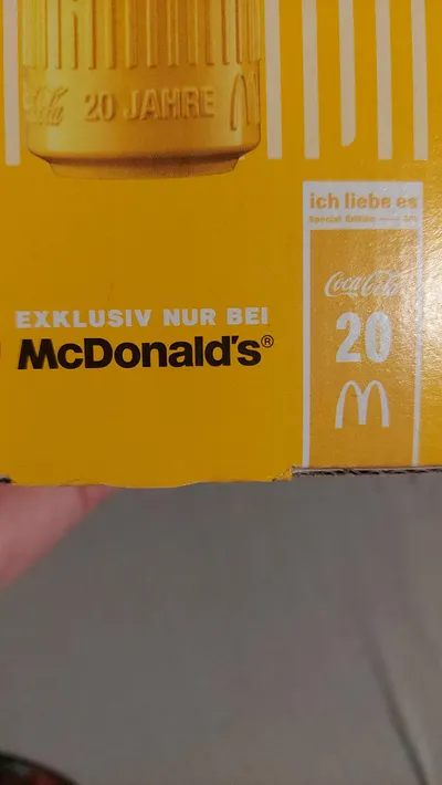 Coca-Cola Glas Dose 20 Jahre Jubiläum Sammelglas Gelb Logo 12cm