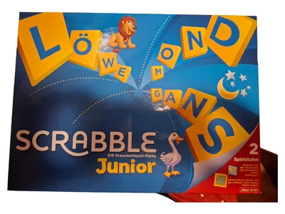 Mattel Scrabble Junior Lernspiel Wortspiel Kinder Deutsch Blau