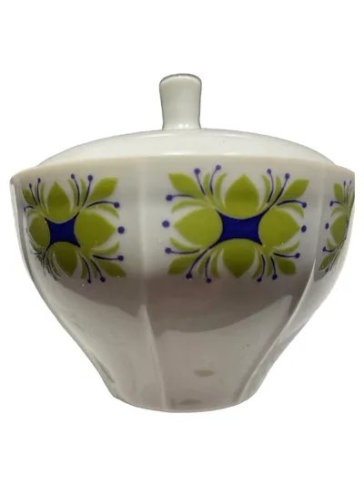 Thomas Zuckerdose mit Deckel Porzellan Weiß Retro Blumenmuster