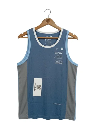 Westbury Herren Unterhemd ärmellos Basic Blau Baumwolle Gr. M 2er Pack