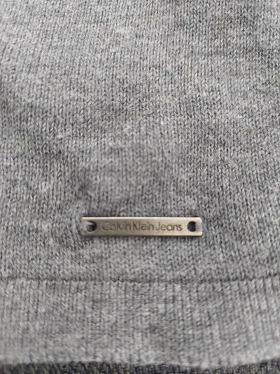 Calvin Klein Jeans Damen Langarmshirt Rippstrick Grau Gr. 36 S Baumwolle