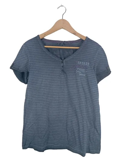 SOCCX Damen T-Shirt Blau Gestreift Aufdruck Gr. XL Casual