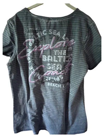 SOCCX Damen T-Shirt Blau Gestreift Aufdruck Gr. XL Casual