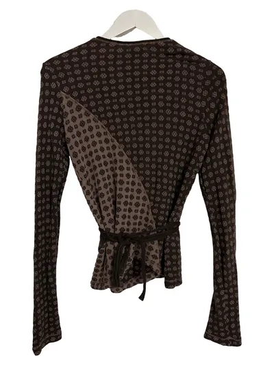 Tandem Damen Langarmshirt Wickelshirt Gr. 38 Braun Casual Geometrisch