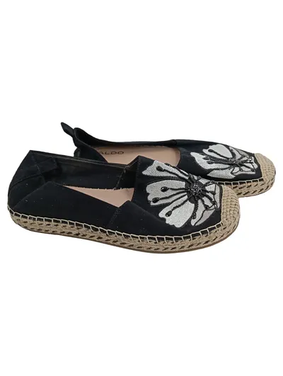 ALDO Damen Espadrilles Gr. 39 Schwarz Blumenstickerei Jute Sohle