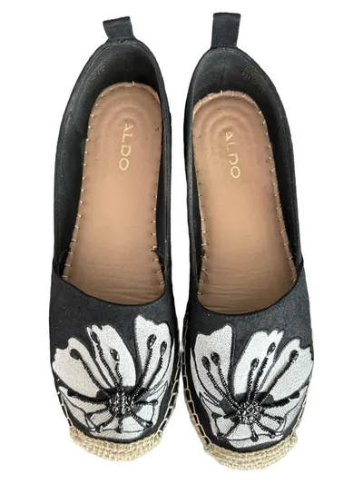 ALDO Damen Espadrilles Gr. 39 Schwarz Blumenstickerei Jute Sohle