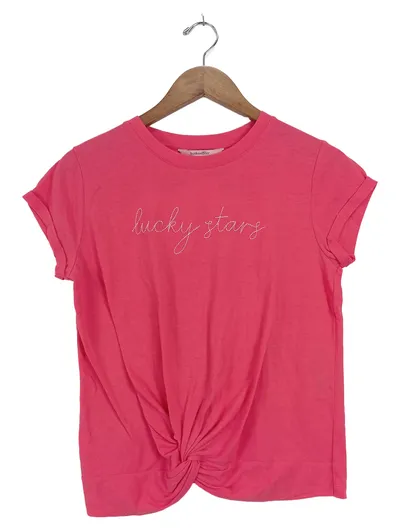 Hunkemöller Damen T-Shirt Pink Gr. M Lucky Stars Aufdruck Knoten