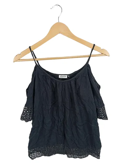 Pigalle Damen Bluse Schwarz Gr. 38;M Casual Off Shoulder Häkelei