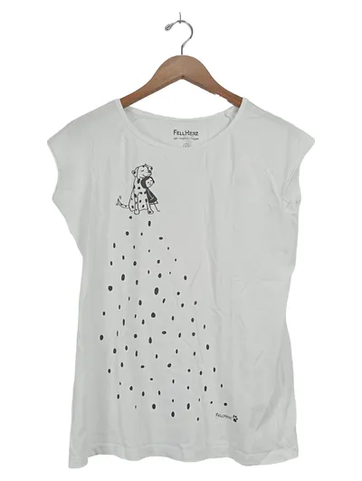FellHerz Damen T-Shirt Gr. 40/L Weiß Casual Baumwolle Dalmatiner Motiv