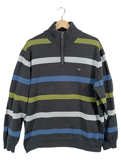 Fynch-Hatton Herren Pullover Troyer XL Grau Gestreift Baumwolle
