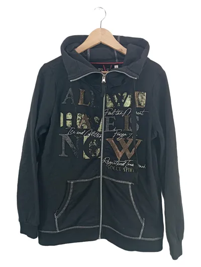 SOCCX Damen Sweatjacke Kapuzenjacke Schwarz Gr. 40/L Reißverschluss Print