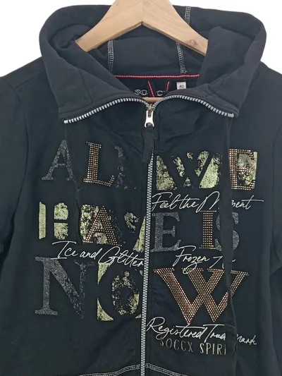 SOCCX Damen Sweatjacke Kapuzenjacke Schwarz Gr. 40/L Reißverschluss Print