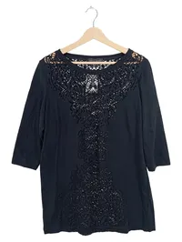 Evelin Brandt Damen Bluse Gr. 44/XXL Schwarz mit Spitze Lochmuster 3/4-Arm 1