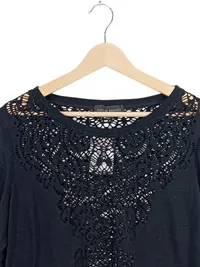 Evelin Brandt Damen Bluse Gr. 44/XXL Schwarz mit Spitze Lochmuster 3/4-Arm 2