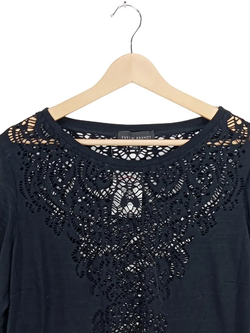 Evelin Brandt Damen Bluse Gr. 44/XXL Schwarz mit Spitze Lochmuster 3/4-Arm 2